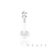 FLAT BIO FLEX LABRET WITH 316L SURGICAL STEEL TOP PUSH IN MARQUISE CZ PRONG SET